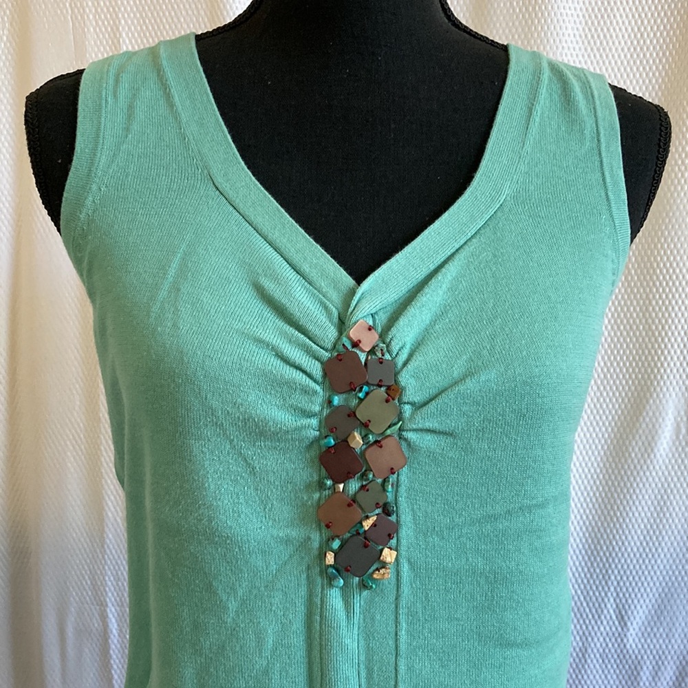 Kasper Embellished Cotton Knit Top - Size L